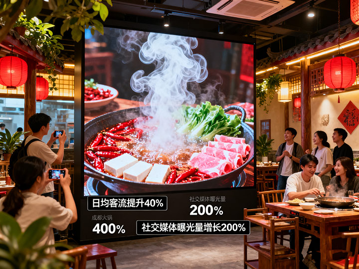 一塊 LED 屏帶火一家火鍋店：成都餐飲行業的 “數字視覺營銷” 新玩法|成都LED顯示屏