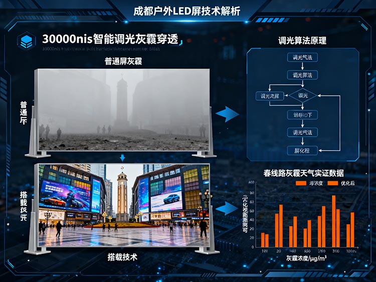 成都LED顯示屏生存戰：納米涂層防潮×自循環散熱×30,000nits破霧實戰錄
